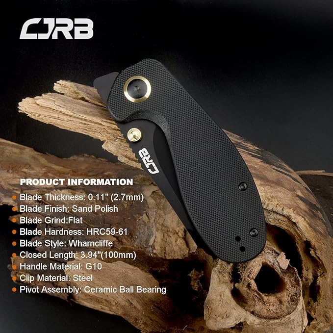 CJRB Folding Pocket Knife Maileah Tactical Knife with AR-RPM9 Powder Steel Balde and G10 Small Tactical Pocket Knife EDC for outdoor survival hunting camping J1918 (Black Blade/Black Handle)