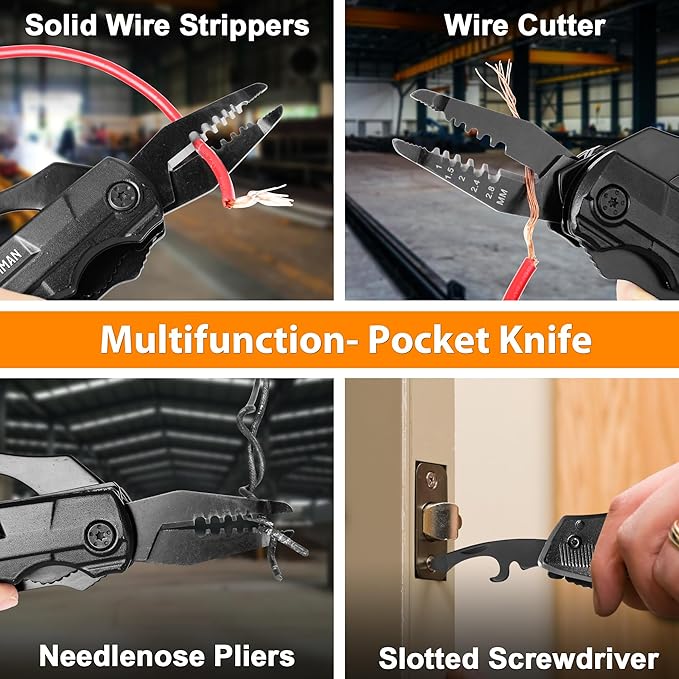 Gifts for Men Dad Him, Camping Survival Hiking Knife 12-in-1 Multitool Electrician Knife 5-Size Wire Stripper 9-Pack Screwdrivers, Mens Gifts for Fathers Day Christmas Birthday Valentines Day