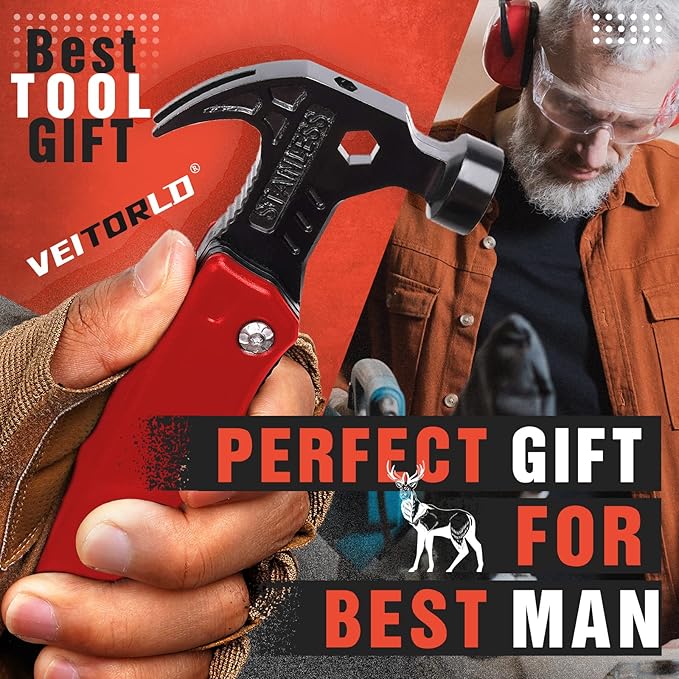 VEITORLD Gifts for Men Women, Anniversary Birthday Gifts Ideas for Dad Grandpa Him Husband, All in One Tools Hammer Multitool, Camping Accessories Survival Gear, Unique Fishing Hunting Tools Gifts