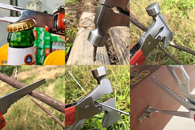 Gifts for Stepdad from Stepdaughter Stepson, Fathers Day Xmas Birthday Gift for Stepfather - 14 in 1 Craftsman DIY Survival Hammer Multitool Gadgets for Outdoor Hunting Hiking Emergency Escape