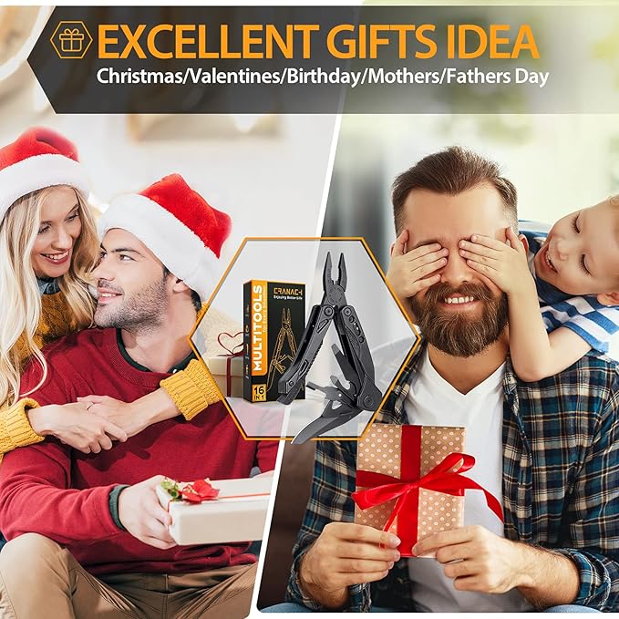Christmas Stocking Stuffers for Men Dad Adults Gifts 16 In 1 Pocket Multitool Knife Plier Camping Accessories Multi Tool Gadgets Birthday Him Boyfriend Husband Women Who Have Everthing Wants Nothing
