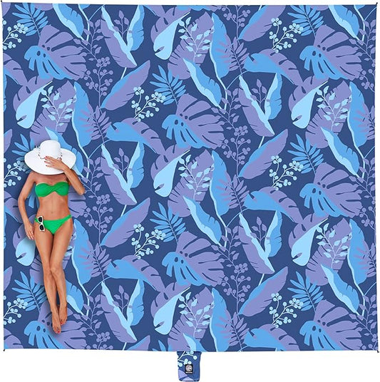WEKAPO Beach Blanket Waterproof Sandproof Oversized, Extra Large Beach Mat Sand Free, Lightweight & Compact Sand Free Mat with 6 Stakes & 4 Corner Pockets