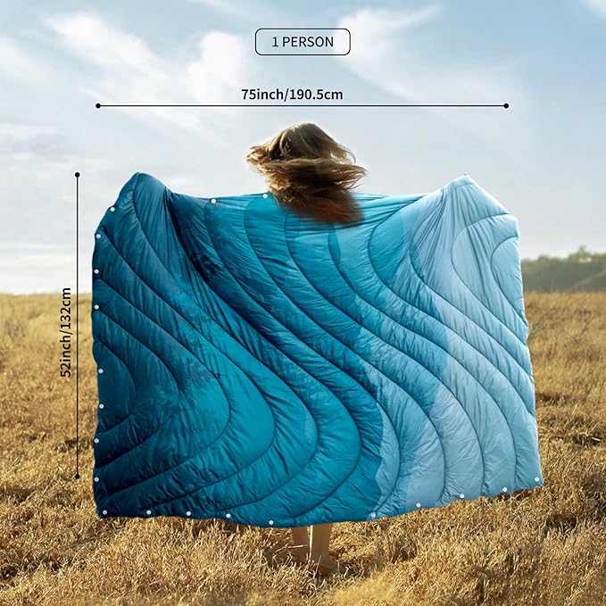 zzlamb Camping Blanket, Lightweight Cloak Puffy Down Alternative Travel Blanket, Portable & Windproof Warm Outdoor Blanket, Cozy Quilt Plane Car Picnic Hammock Beach Backpacking, 52x75in