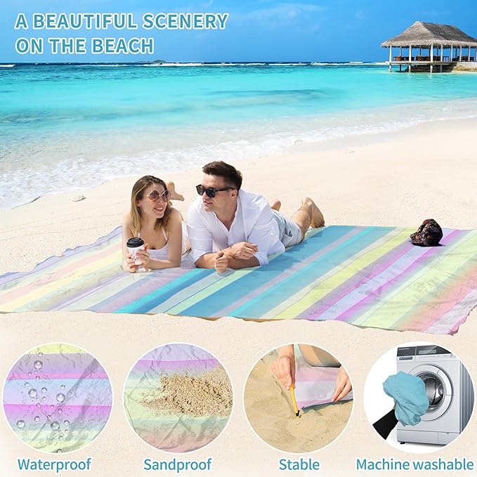 BYDOLL Beach Blanket Sandproof Waterproof 78''×81'' 1-4 Adults Compact Lightweight Oversized Beach Blanket Large Picnic Mat Beach Blanket for Travel Camping Hiking Picnic