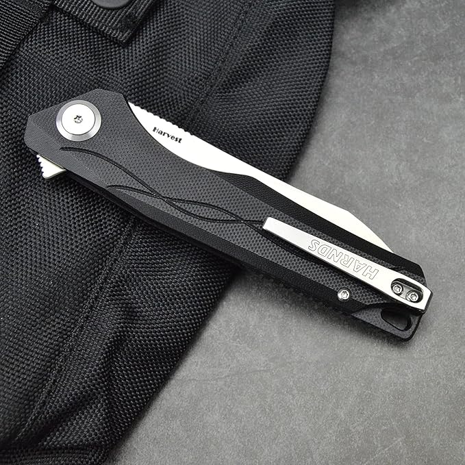 Harvest Pocket knife with Sandvik 14C28N Steel Folding Knife with G10 Handle for Camping Hunting Surviral (Black)