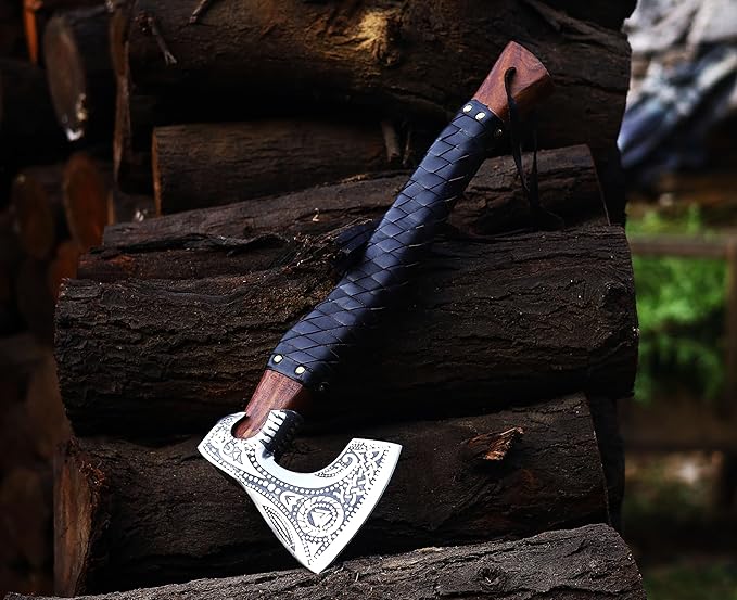 Handmade Viking Axe Real Carbon Steel Axe with Leather Sheath Camping Bearded Axes & Hatchets Hunting Axe Valentine's Day Gift, Camping & Hiking | Knives & Tools | Birthday Gift for him (VK-Ax-14)