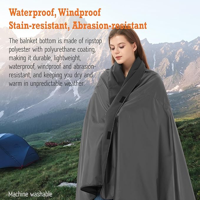 Updated Stadium Blanket for Cold Weather, 4-in-1 Waterproof Large Outdoor Blanket. Warm, Windproof, Portable, Great for Sports Events, Camping, Hiking, Picnic - 82x55in., Dark Gray