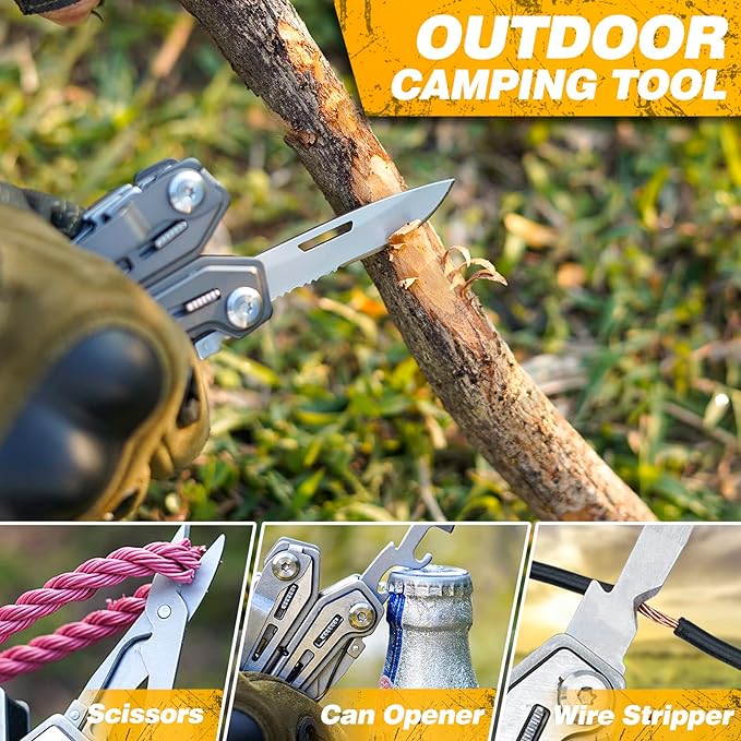 BIBURY 17-in-1 Multitools, Portable Multitool Foldable Spring-Loaded Pliers with Scissors, Can Opener & Screwdriver, Safety Locking EDC Tools for Camping, Outdoor Activities, Home Repair - Black
