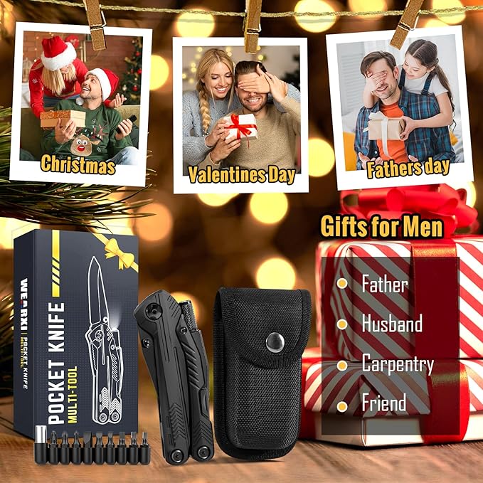 WEARXI Stocking Stuffers for Men Adults, Multitool Pocket Knife Gifts for Men, Mens Gifts for Christmas, Birthday Gifts for Dad, White Elephant Gifts for Adults, Dad Gifts for Men Who Have Everything