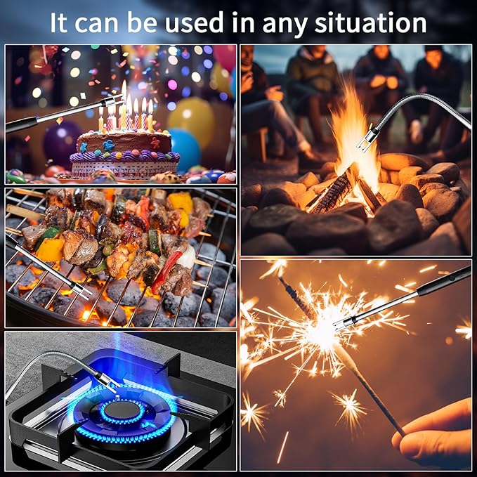 Rechargeable Candle Lighter, Electric Lighter with LED Power Display, flameless Windproof Long Lighter, 360° Flexible Neck, for Candles, Camping, Barbecue(2 Pack)