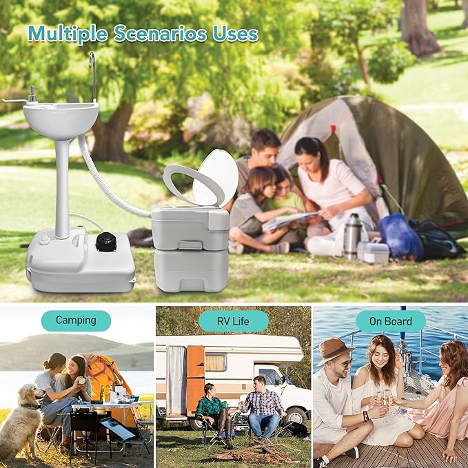 Outdoor Garden Camping Hand Sink with Portable Toilet, Removable Hand Washing Basin Sanitary Ware for RV/Kitchen/Indoor (2023 updated version)