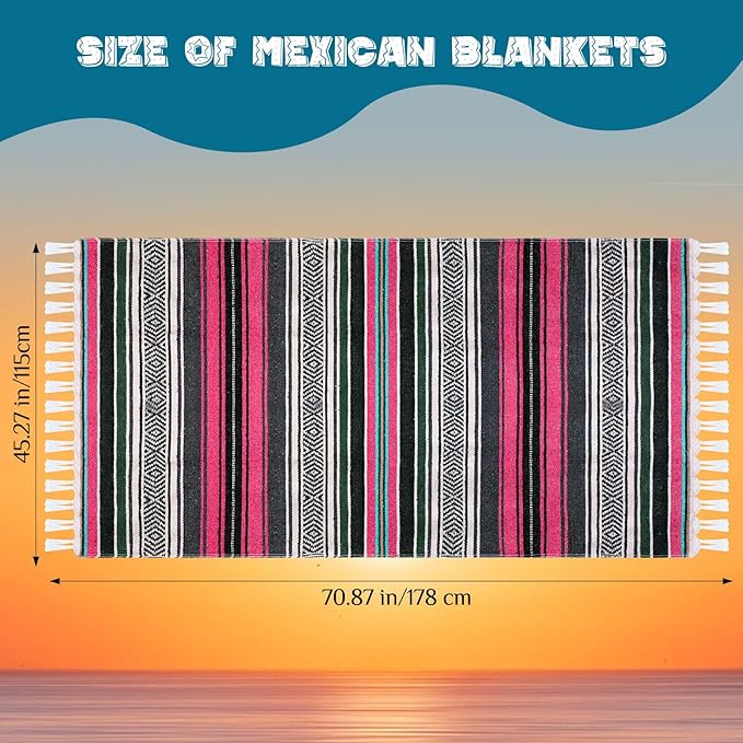 Oudain Mexican Blankets and Throws 45 x 70 Inch, Cotton Outdoor Camping Blanket Woven Serape Yoga Blanket Fiesta Picnic Beach Blankets(Exquisite Color, 3 Pack)