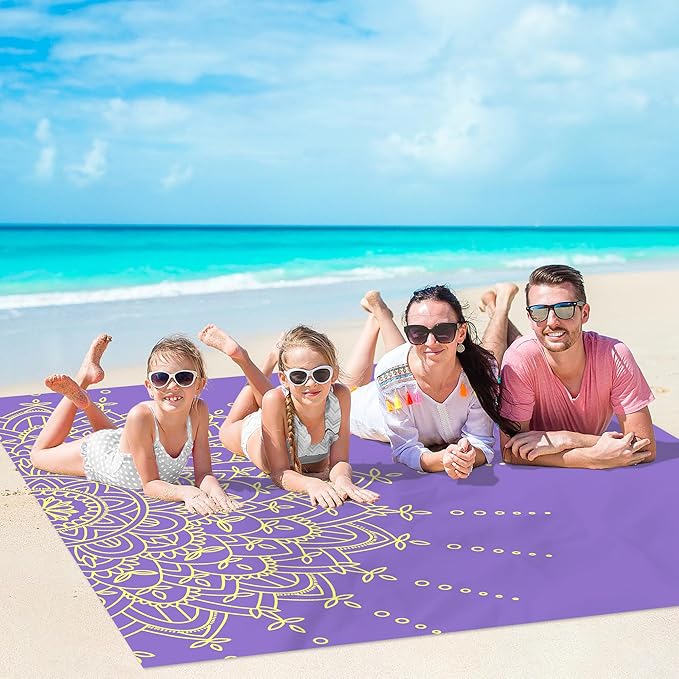 Beach Blanket Sandproof, Large Waterproof Sand Free Beach Mat Lightweight Portable 4-6 Adults Outdoor Picnic Mat 79"X87" for Travel, Picnic, Camping Blanket