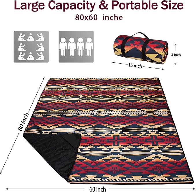 Picnic Blankets Beach Blanket 80" X 60" Extra Large Waterproof Camping Blankets Portable Outdoor Mat 3-Layer Blanket for Beach, Hiking, Park, Music Festival, Grass Lawn,Travel