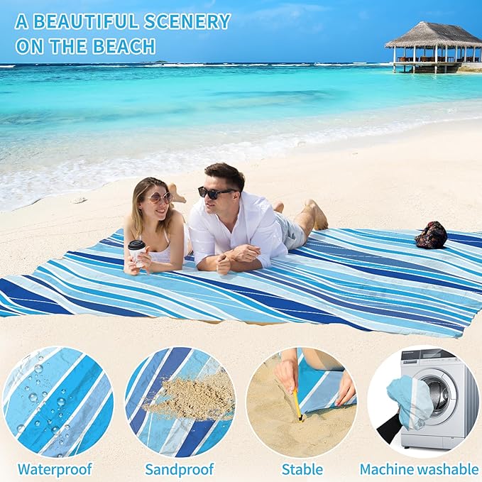 BYDOLL Beach Blanket Sandproof Waterproof 78''×81''1-4 Adults Compact Lightweight Oversized Beach Blanket Large Picnic Mat Beach Blanket for Travel Camping Hiking Picnic