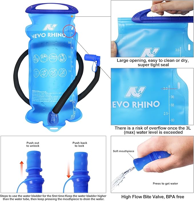 N NEVO RHINO Hydration Backpack, Hydration Pack Hydropack, Water Backpack Insulated Hiking Backpack with 3L Water Bladder for Hiking