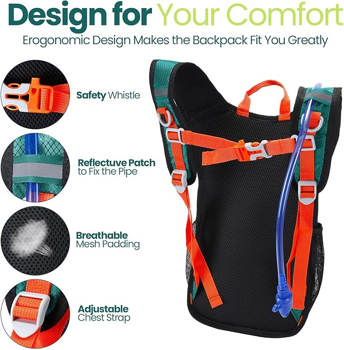 1 Pcs Kids Hydration Backpack with 1.5L Hydration Water Bladder Lightweight Water Backpack Hydration Pack