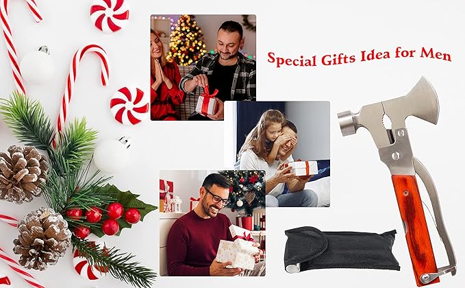 Gifts for Stepdad from Stepdaughter Stepson, Fathers Day Xmas Birthday Gift for Stepfather - 14 in 1 Craftsman DIY Survival Hammer Multitool Gadgets for Outdoor Hunting Hiking Emergency Escape