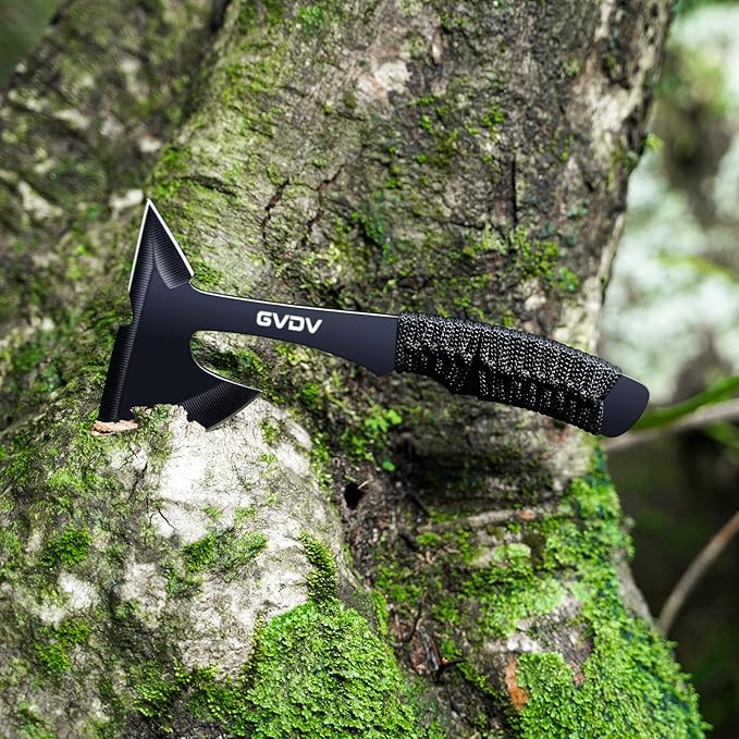 GVDV Throwing Axes Set - 3 Pack Hatchet with Full Tang Stainless Steel and Protective Nylon Sheaths for Camping Recreation and Competition