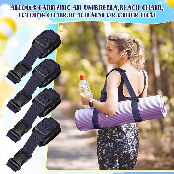 Sanwuta 5 Pcs Carry Strap for Beach Folding Chair, Adjustable Beach Chair Straps Shoulder Carrying Straps for Folding Chair Umbrella Backpack Camping Picnics Outdoor Foldable Bikes (Navy Blue)
