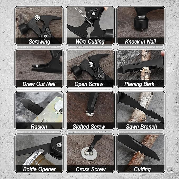 Unique Gift, Pocket Knife Multitool, Hammer 12-in-1, Folding Knife, Outdoor Survival Gear, Camping Multi-tool, Pliers, Knives, Saw, Screwdriver, with dual safety locks, with Nylon Sheath