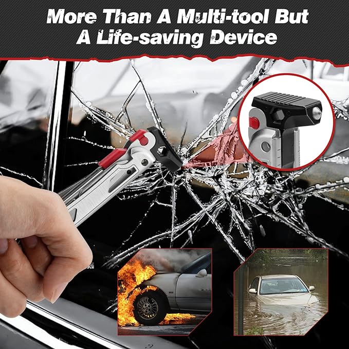 BIBURY Multitool Pliers BI2038B, 22-in-1 Stainless Steel Multi Tool with Flint, Window Breaker, Scissors, Back Clip, Folding Pocket Multifunctional Self-locking EDC Tool for Survival Camping Hiking