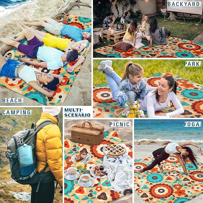 Beach Blanket Sandproof Waterproof 78''×81''1-5Adults Oversized,Compact Lightweight Durable Beach Mat for Travel Camping Hiking Picnic Blanket