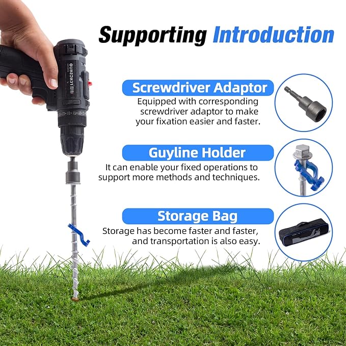 Homeon Wheels Camping Ground Anchors Aluminum Screw Heavy Duty Metal Non-Rust Cast Tent Anchors for Securing Animals, Tent, Canopies, Sheds, Swing Sets, Car Ports, Trampoline 11.81in+7.87in