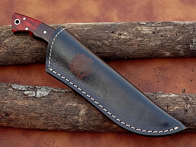 GLADIUS CRAFTS" 9 Inch Handmade Damascus Skinner Knife with leather sheath - EDC Full tang fixed blade with RoseWood handle - Ideal for Camping, Hunting & Skinning, and Bushcraft