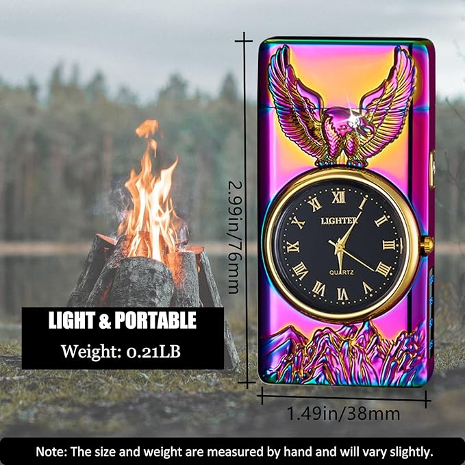Cool Lighter with Clock Dial Electric Lighter with LED Power Display Plasma Lighter Windproof USB Rechargeable Lighter Gifts for Men Women (Eagle-Magic)