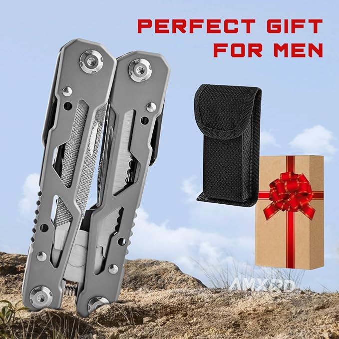 Multitool, 15-in-1 Stainless Steel Multi Tool, Folding Pocket Plier with Nylon Sheath, Perfect for Outdoor, Survival, Camping, Hiking, Simple Repair, Gift for Men, Dad, Husband