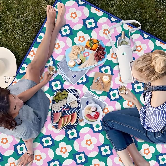 Boho Floral Picnic Blanket Waterproof Foldable Extra Large Picnic Mat Beach Blanket 60"x80" for Camping Beach Hiking Patio Party Outdoor Decor Gifts