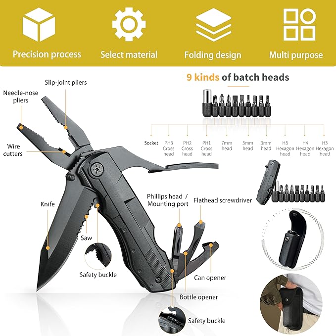 Folding multitool knife-Multipurpose outdoor pocket pliers multitool-Fishing multitool-Tactical,Outdoor,Camping,Hunting Multitool knife-Gift for Father, Grandfather,Husband, Boyfriend,Uncle