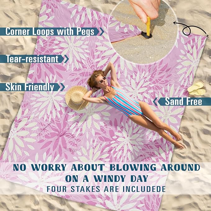 Beach Blanket Sandproof Waterproof 78''×81''1-5 Adults Oversized,Compact Lightweight Durable Beach Mat for Travel Camping Hiking Picnic Blanket