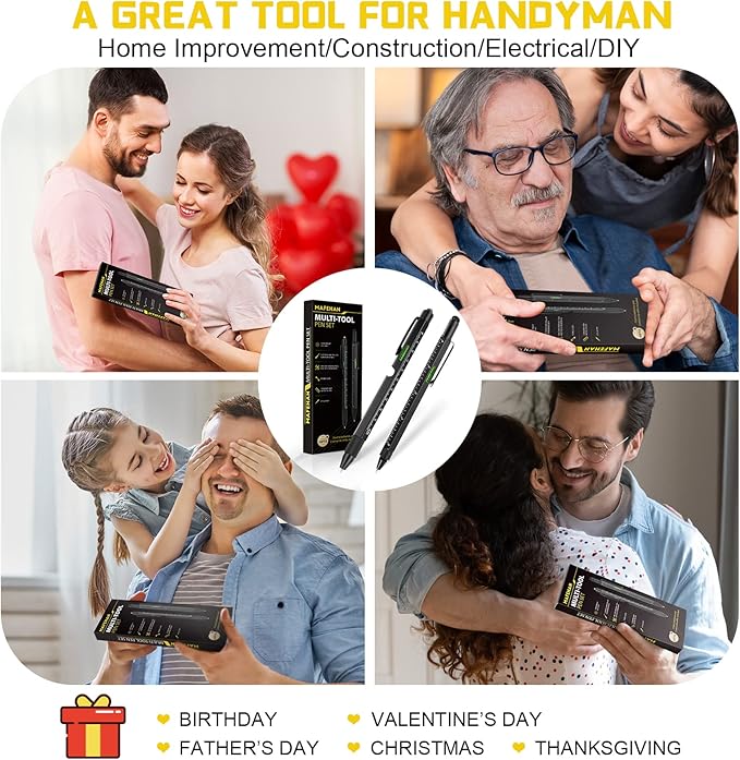 Father's Day Gifts from Daughter Son Wife, 9 in 1 Multitool Pen, Gifts for Men Who Have Everything, Unique Gifts for Dad from Daughter Son, Dad Gifts for Him, Husband, Grandpa, Boyfriend - All Black