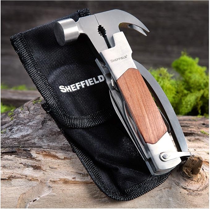 Sheffield 12913 Premium 14-in-1 Hammer Multi Tool, Multipurpose Tool for the Home, Camping Equipment, and Work, Hammer, Pliers, Survival Knife, & More