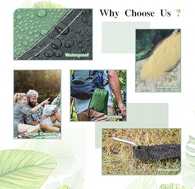 Beach Blanket Waterproof Sandproof, Picnic Blanket, Large Beach Mat 4-7 Adults, Lightweight Durable Sand Free Mat Quick Drying for Beach Travel Camping Hiking Picnic 79"x79"