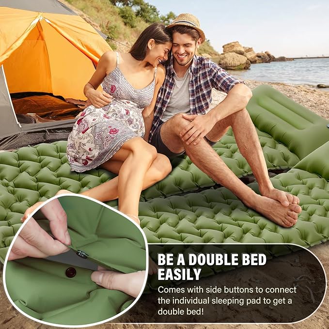 Camping Sleeping Pad 50D Ultralight Inflatable Camping Mat with Pillow Built-in Foot Pump Sleeping Mattress Waterproof Lightweight and Compact Camping Mattress for Backpacking Hiking Traveling Tent