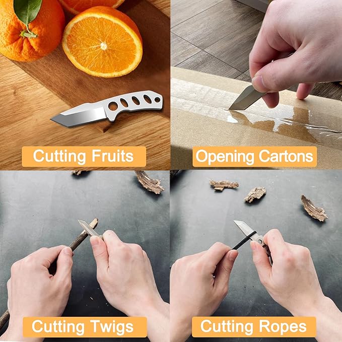 Small Neck Knife Mini Full Tang EDC Tanto Fixed Blade Knife with Kydex Sheath and Necklace - Cool Tactical Pocket Knives for Men and Women - Survival Camping Hiking Boy Scout Tools (White)