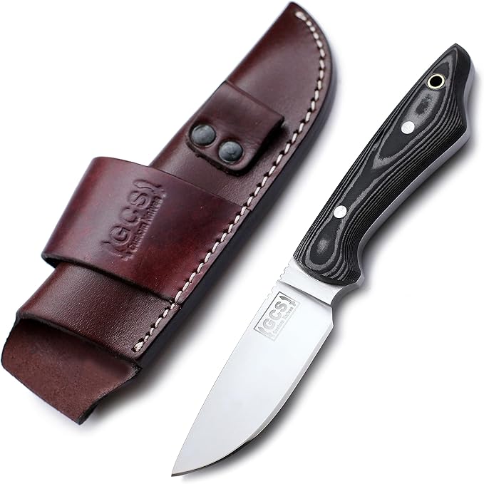 GCS Custom Handmade Black Micarta Handle D2 Tool Steel Skinner Bushcraft Knife Knives Bowie Buffalo Hide Sheath 138