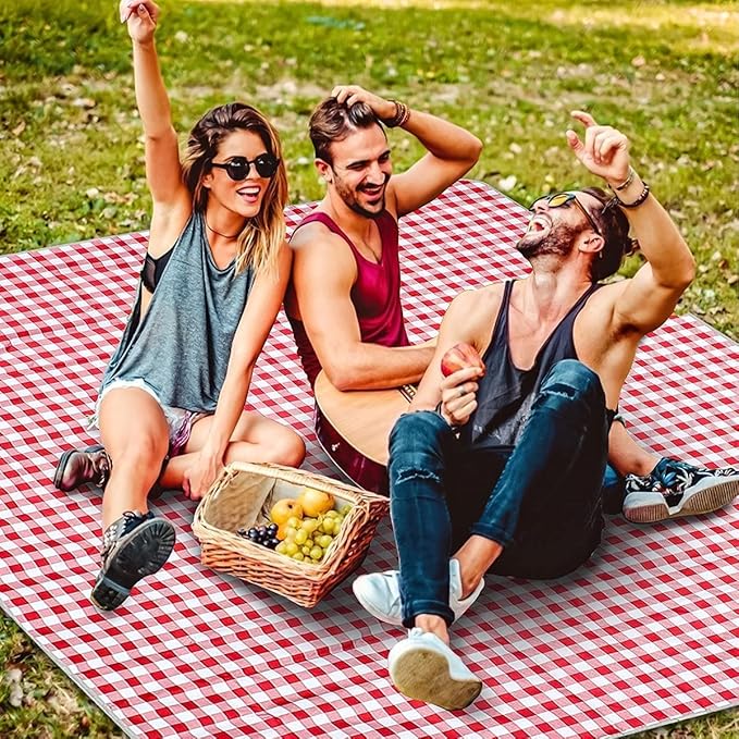 TONDAZHIYO Picnic Blankets Waterproof Foldable ,80”x60” Beach Blanket,Camping Sand mat, Large sandproof Lightweight Outdoor Blankets, Park (red & White)