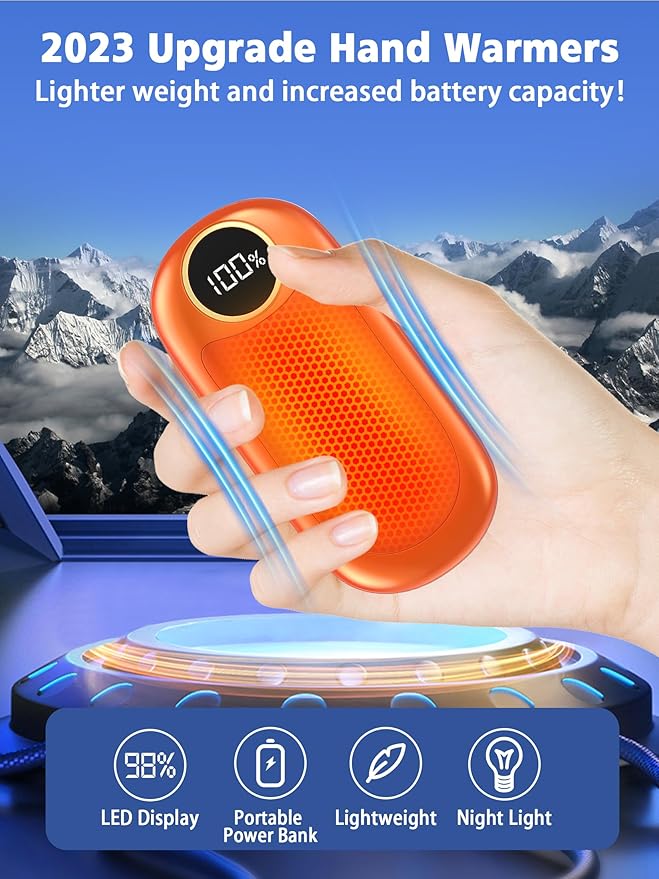Hand Warmers Rechargeable, 14000mAh Electric Hand Warmer Max 18Hrs Warmth, Dual-Sided Hand Warmers Reusable Heat Up to 131℉, Portable Gloves Handwarmers for Raynauds, Hunting, Golf, Football, Camping
