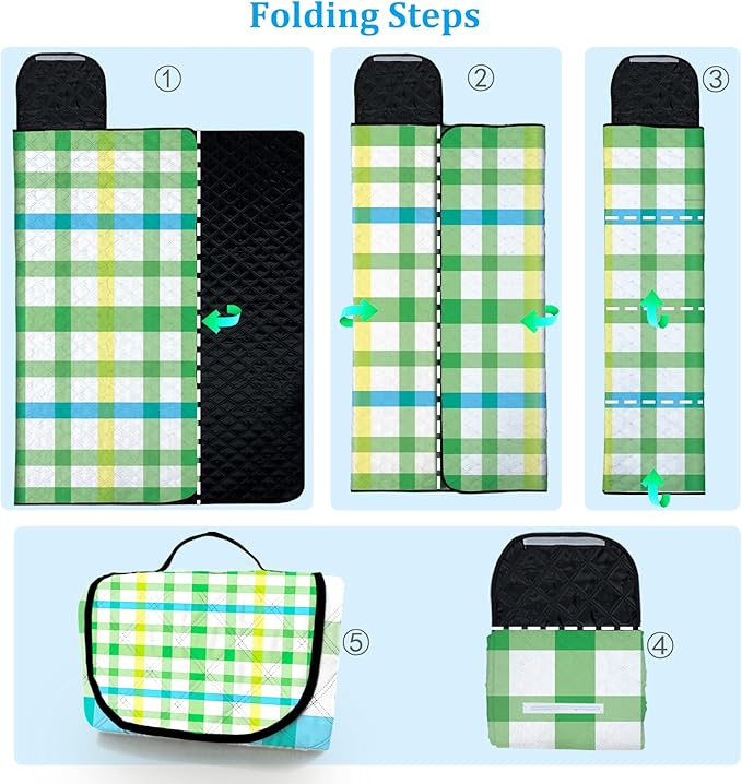 Portable Waterproof Picnic Blanket,Picnic Blankets Extra Large Outdoor 80"x80", Machine Washable, Extra Large Picnic Mat for Grass Concert, Park, Lawn,Travel,Green Gingham