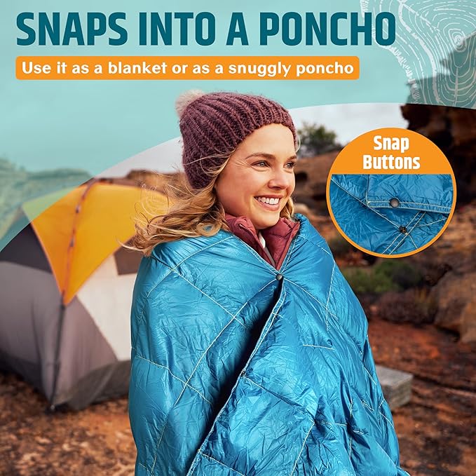 Puffy Camping Blanket Packable Vegan (Down Alternative) Compact Lightweight XL Blankets for Outdoor Cold Weather Backpacking Hiking Travel Stadium - Water-Resistant