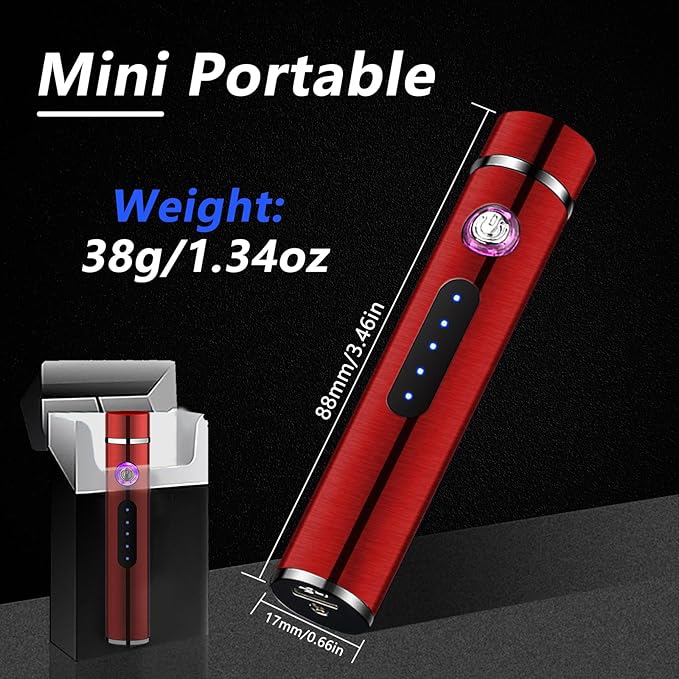 BABOBIU Electric Lighter Rechargeable Lighter Mini Windproof Lighter Flameless Cool Lighter with Double Arc Ignition USB Lighter for Camping, Hiking, Adventure (Red)