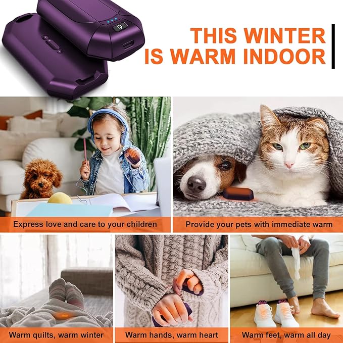 2 Pack Hand Warmers Rechargeable, Electric Hand Warmer Reusable, USB Handwarmers,Outdoor/Indoor/Golf/Camping/Hunting/Pain Relief/Watch Football/Baseball/Warm Gifts for Men Women Kid Birthday Christmas