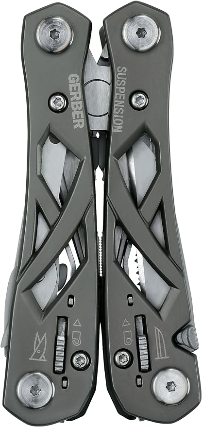 Gerber Gear Suspension 12-in-1 Needle Nose Pliers Multi-tool - Multi-Plier, Wire Cutter, Crosspoint and Flathead Screwdriver Set, Small Scissors - EDC Gear and Equipment - Gifts for Men - Gray