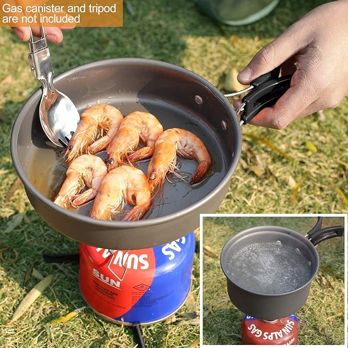 REDCAMP 11/12/17/22 PCS Camping Cookware Mess Kit, 800ml (28oz) Backpacking Camping Pot+Pan Set, Lightweight and Compact Cookware for Hiking, Picnic and Camping