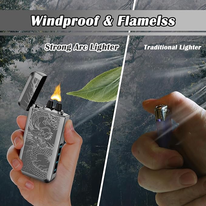 SKRFIRE Plasma Lighters Rechargeable Dragon USB Lighters, Electric Lighter Windproof Electronic Arc Flame Lighter with LED Power Display for Candle, Incense, Gifts for Men, Women(Black Dragon)