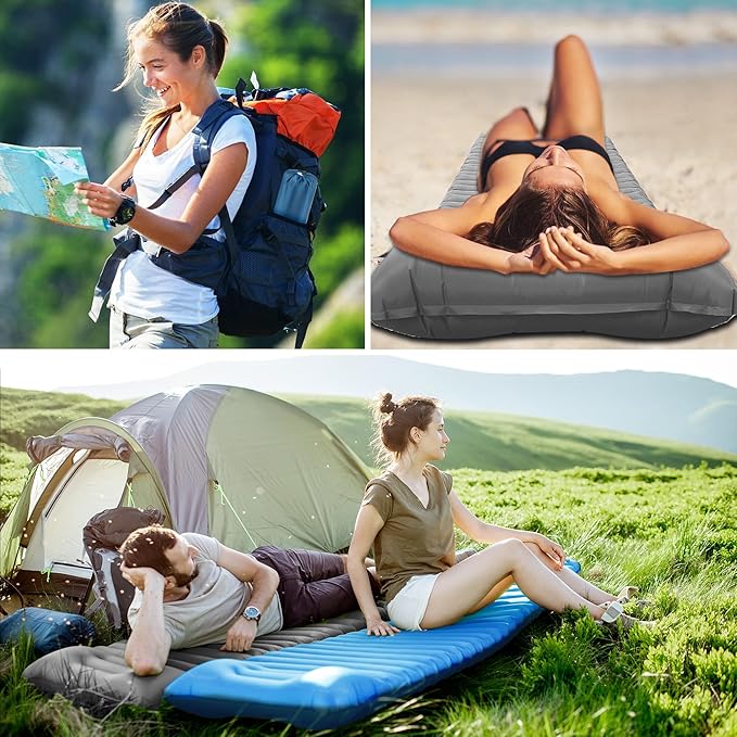 ONTYZZ Inflatable Sleeping Pad Ultralight Inflatable Sleeping Pad Camping Sleeping Pads with Pillow and Built-in Foot Pump for Hiking Traveling Camping, Blue